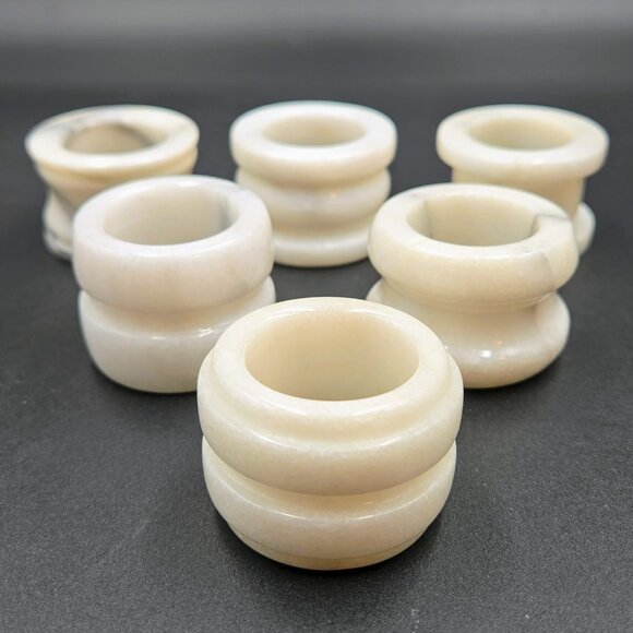 Marble Napkin Set Of 6 White Grey Holder Round Read - Picture 5 of 7